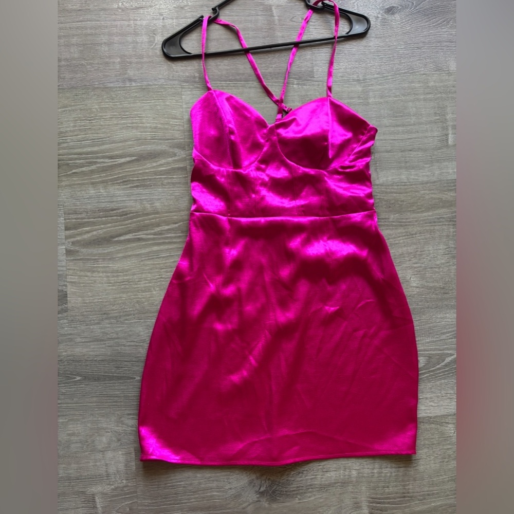 Elegant Hot Pink Satin Dress